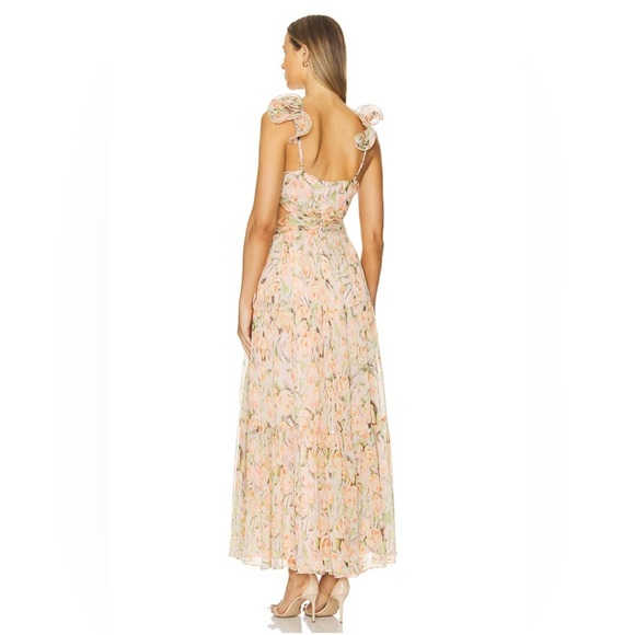 NWT ASTR The Label Fritillaria Maxi Dress Mint Purple Floral Sz S Ruffle Cutout - Picture 13 of 17